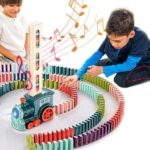 Fun and Educational Toy Blocks. Automatic Domino Electric Train with Sound for Construction and Stacking