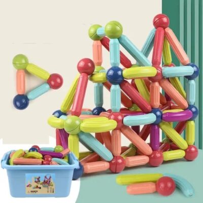 64PCS Magnetic Building Sticks Blocks ，Children's Magnetic Building Blocks, 3D Magnet Building Puzzle Toys Gift , Montessori Toys,for for Boys & Girls Gifts