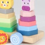 Wooden 3-in-1 Montessori Stackers on wheels