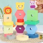 Wooden 3-in-1 Montessori Stackers on wheels