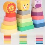 Wooden 3-in-1 Montessori Stackers on wheels