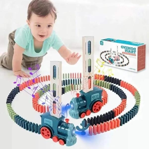 Fun and Educational Toy Blocks. Automatic Domino Electric Train with Sound for Construction and Stacking